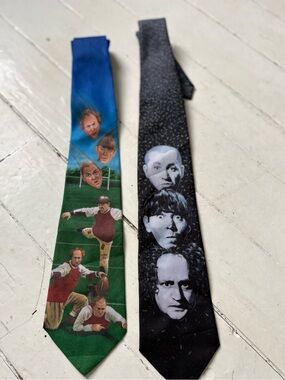 Lot 2 Vintage Ralph Marlin Three Stooges Novelty Neckties Larry Moe Curly